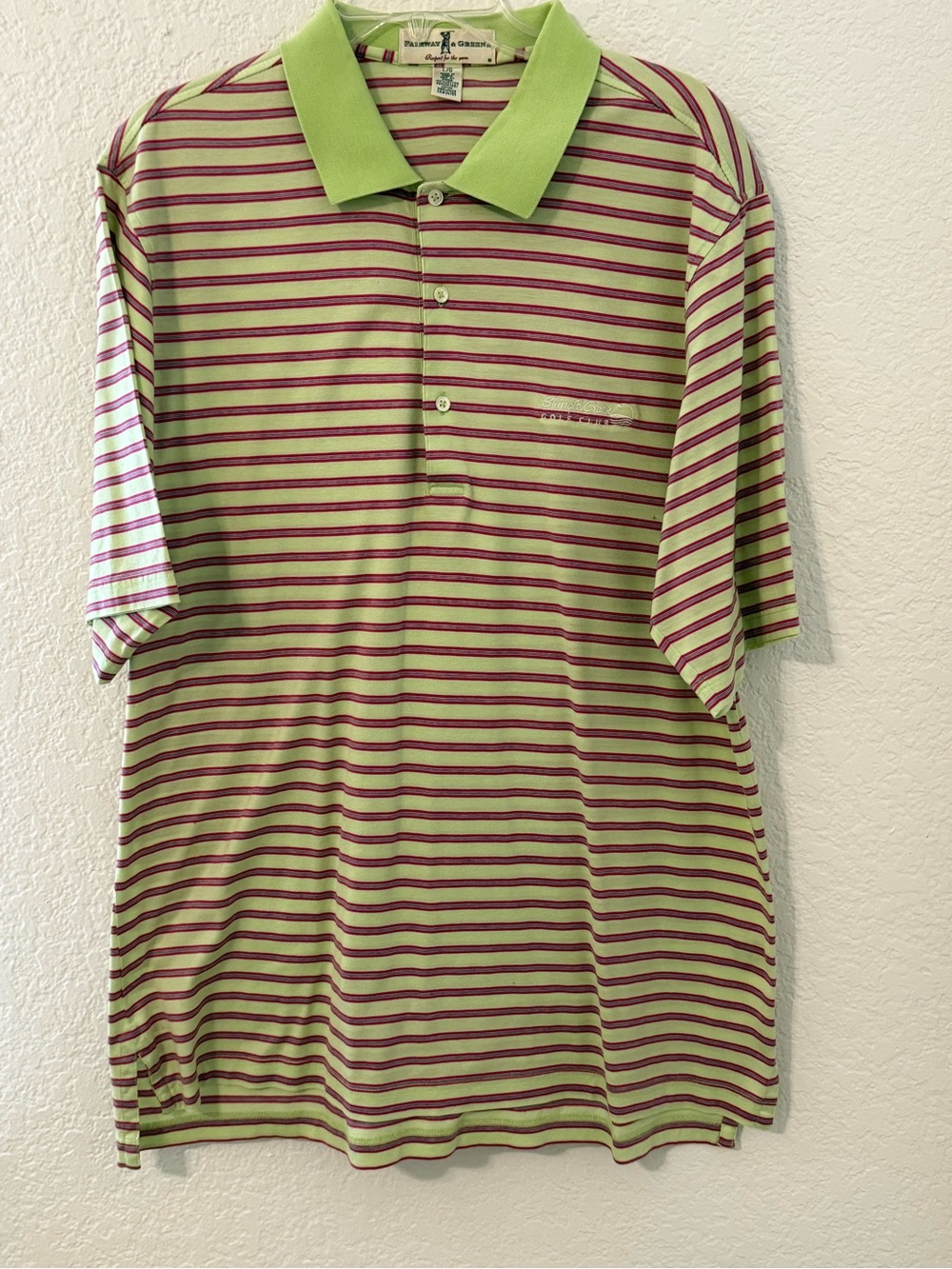 Fairway & Greene Mens L Golf Polo Shirt Mercerized Cotton Green Striped Preppy